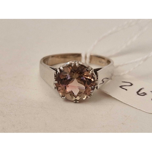 267 - 18ct white gold hallmarked single stone ring set with a pink tourmaline, size P, 5.5g