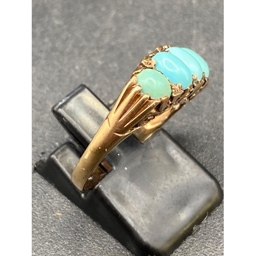 274 - Vintage five stone well matched 5 stone turquoise ring well matched on carved mount size N�