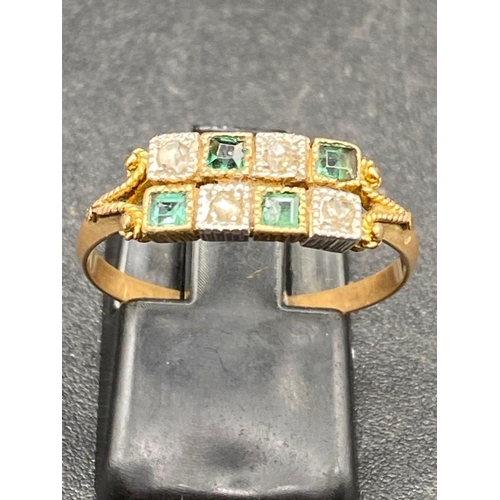 276 - 19th century French h/m Emeralds and Diamond 2 row on barley twist fancy amount Size P