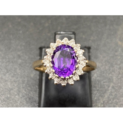 277 - Amethyst and Diamond cluster dressing  M size 9ct