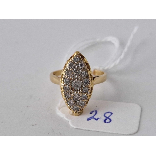 28 - A MARQUISE SHAPED RING WITH DIAMONDS APPROX. 0.50 CARATS 18CT GOLD SIZE N 6.4 GMS