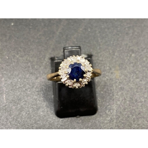 280 - Pretty Sapphire Diamond cluster ring  K size Size L