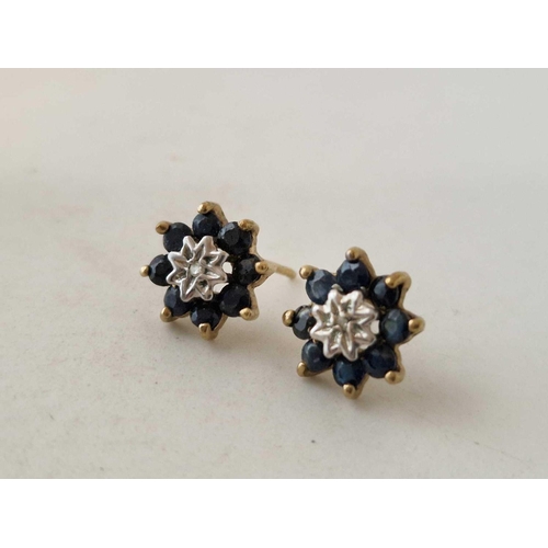 285 - A pair of sapphire and diamond cross earrings 9ct 1.6 gms