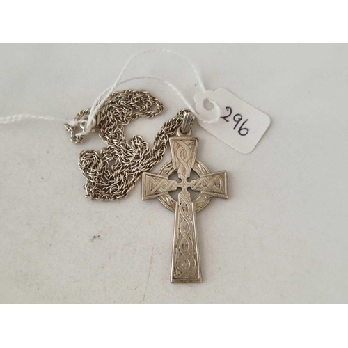 296 - A Celtic silver cross pendant on chain 17 inch