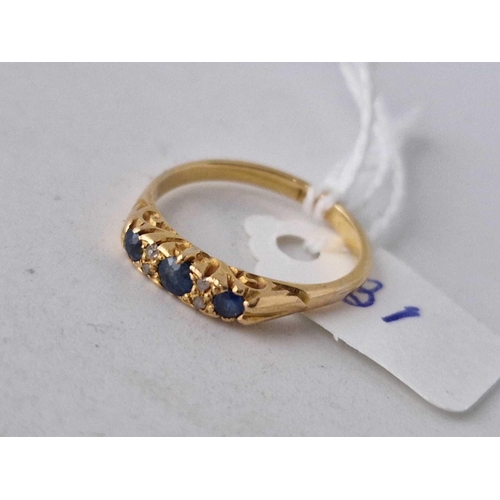 31 - A sapphire and diamond ring 18ct gold size N 2.9 gms