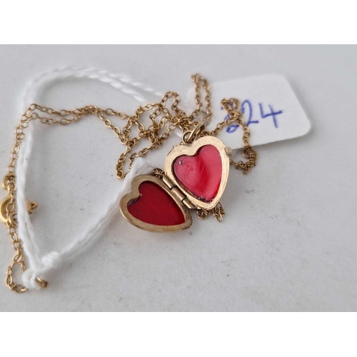 324 - A heart locket on neck chain 9ct 16 inch 1.7 gms