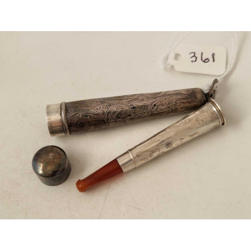 361 - Silver scroll engraved cheroot holder with matching case, hallmarked Birmingham 1914