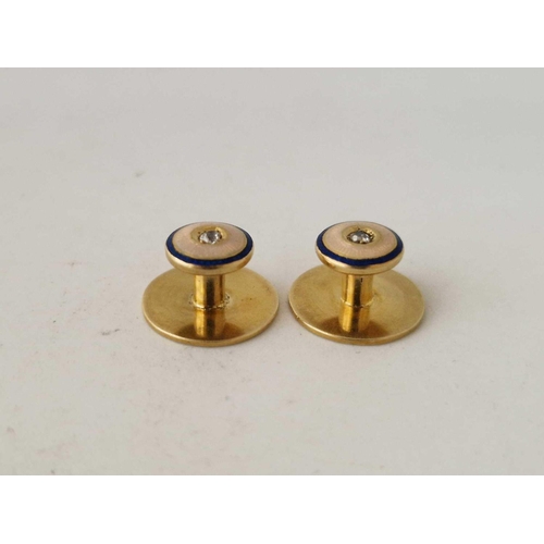 381 - A pair of enamel and diamond collar studs 15ct gold 3 gms