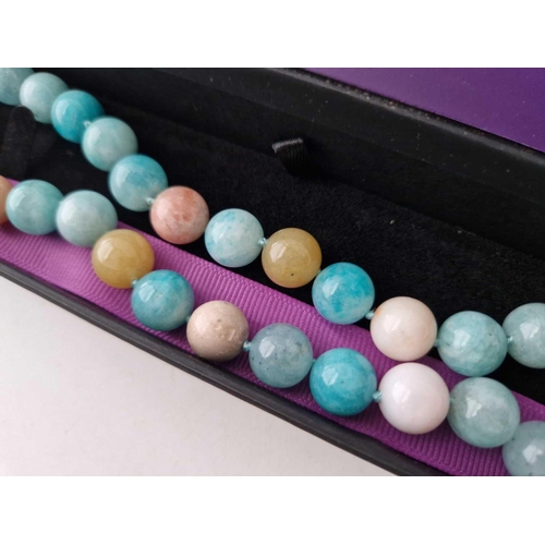 405 - A pink blue and green marble bead necklace 18 inch boxed