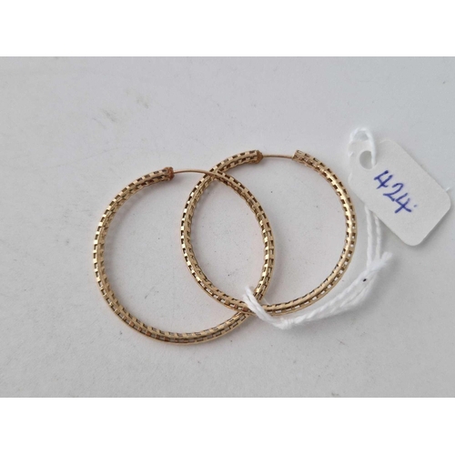 424 - A pair of large hoop earrings 9ct 1.6 gms