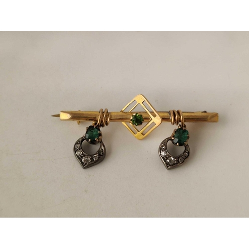 436 - A gold dirk brooch and gem set brooch 6.3 gms inc.