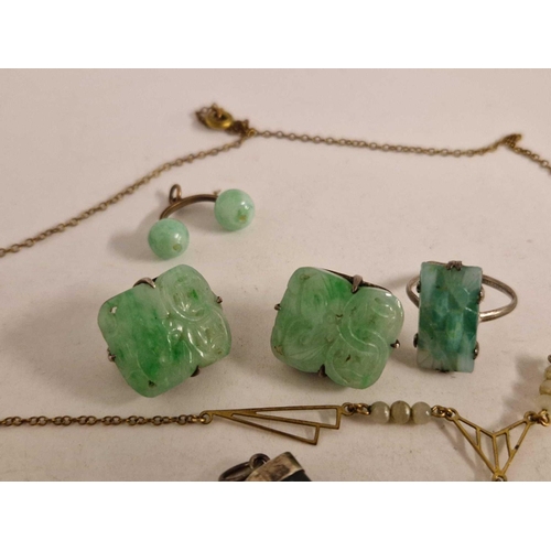 453 - A pair of jade earrings ring pendant and pointer