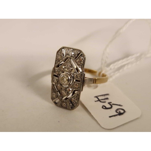 459 - A ART DECO PLAQUE DIAMOND RING 18CT GOLD AND PLATINUM SIZE M 2.6 GMS