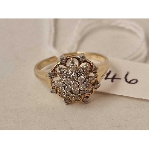 46 - Vintage 14ct hallmarked gold multi diamond ring, diamond content marked in shank 0.38cts, size L,  2... 