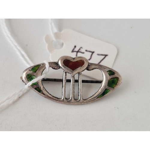 477 - Antique pierced enamelled brooch with heart detail hallmarked Chester 1906