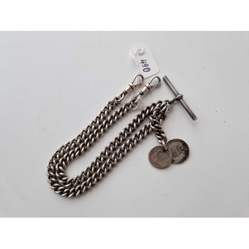 490 - A good silver double albert watch chain 16 inch