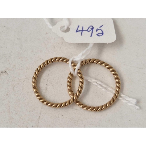 495 - Two rope twist and rings size M and K 9ct 3.4 gms inc.