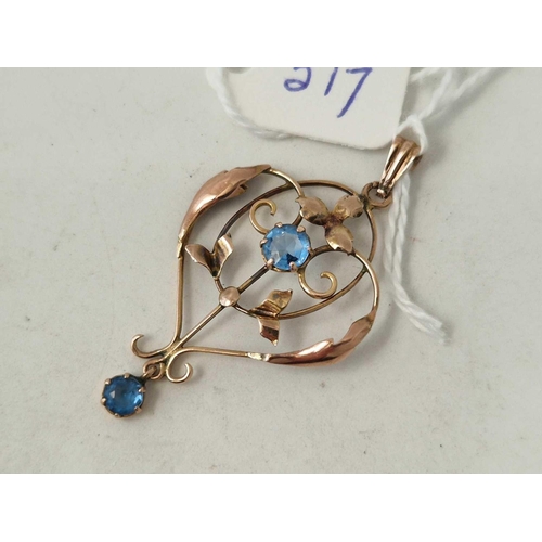 517 - A pendant with blue stones 9ct 1.7 gms