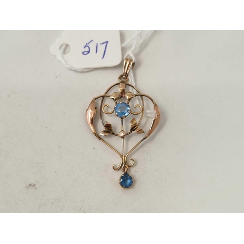 517 - A pendant with blue stones 9ct 1.7 gms