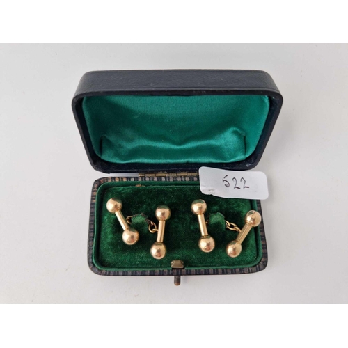 522 - A UNUSUAL PAIR OF DUMBELL CUFFLINKS 18CT GOLD 4 GMS BOXED