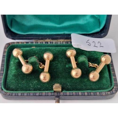 522 - A UNUSUAL PAIR OF DUMBELL CUFFLINKS 18CT GOLD 4 GMS BOXED