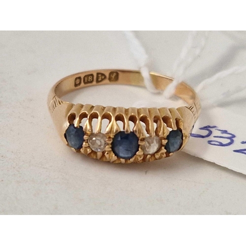 532 - A antique sapphire and diamond ring Chester 1911 18ct gold size R 3.6 gms