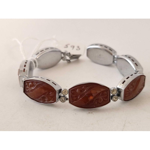 593 - A antique deco chrome plated bracelets with cameos 6.5 inch