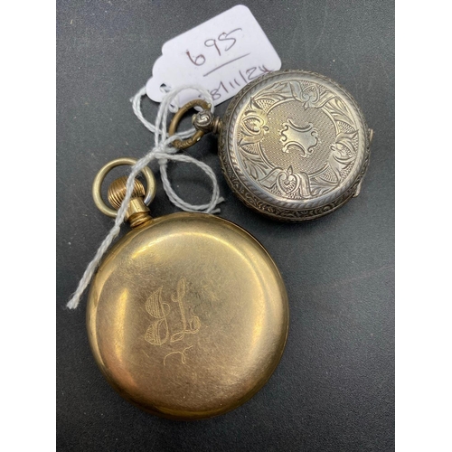 695 - A rolled gold pocket watch and silver fob watch