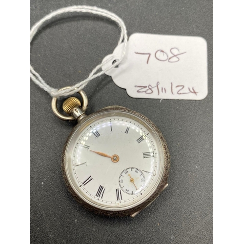 708 - A ladies silver wrist watch with seconds dial one hand missing