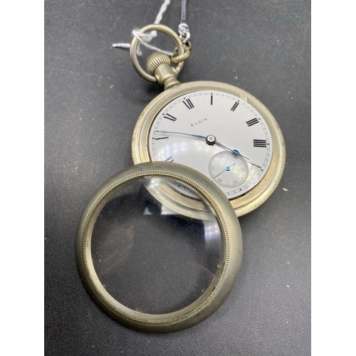 711 - A ELGIN pocket watch on metal albert with seconds dial