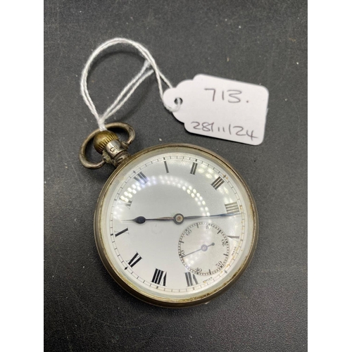 713 - A continental silver pocket watch with seconds dial