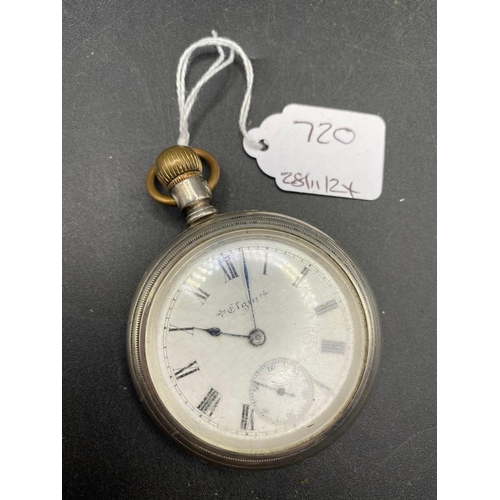 720 - A large ELGIN silver pocket watch with seconds dial