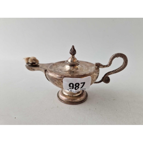 987 - An Aladdin�s lamp with snake handle, London 1894 by JA TS, 134 g.