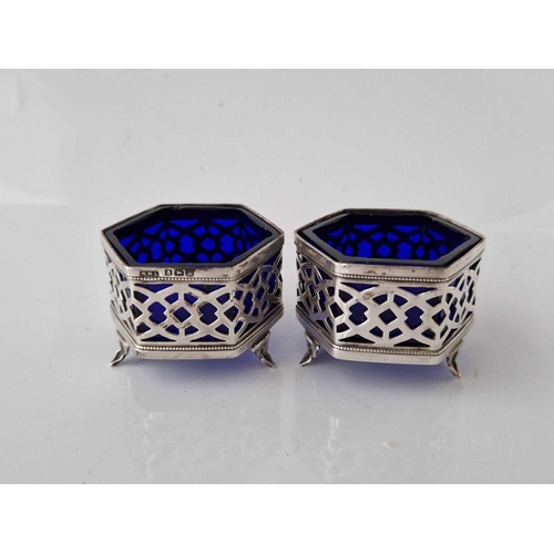 1012 - A pair of hexagonal salts with pierced sides, 1 3/4