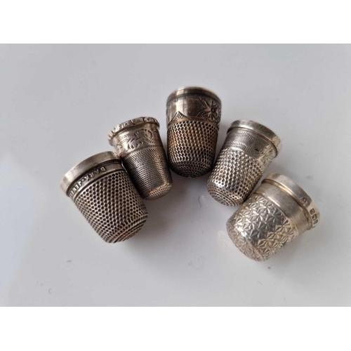 1037 - Five more thimbles with names, of retailers, Poude etc