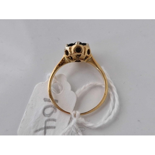 104 - A sapphire and diamond ring 18ct gold size N 2.6 gms