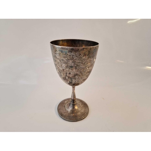 1052 - Victorian goblet engraved with fern motives 5.5 in high. London 1880. 157gms