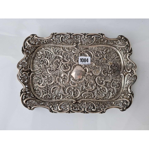 1084 - Decorative dressing table tray embossed with scrolls 12 in wide. 352Gms