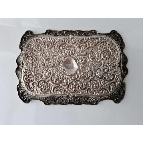 1084 - Decorative dressing table tray embossed with scrolls 12 in wide. 352Gms