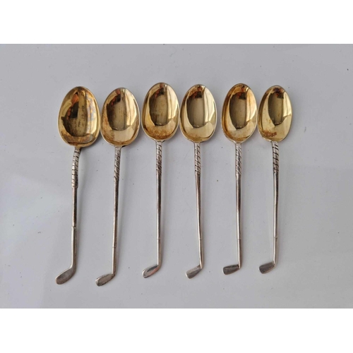 1096 - Set of six teaspoons with golf club shaped handles, gilt bowls Birmingham 1925. 76gms