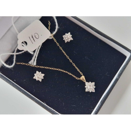 110 - A diamond pendant necklace and earrings set 9ct boxed