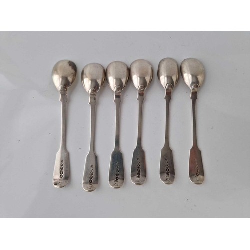 1102 - Set of six Newcastle egg spoons with gilt bowls By I W 104gms