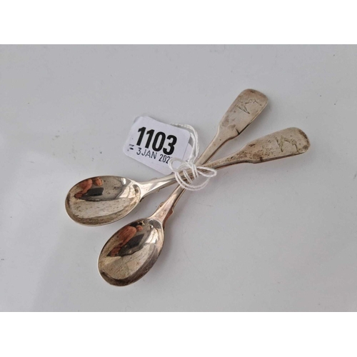 1103 - Pair of London 1830 egg spoons, fiddle pattern