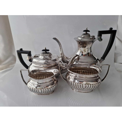 1108 - A Good Four Piece Tea and Coffer Service with Half Luted Bodies Sheffield 1940 2100g all in