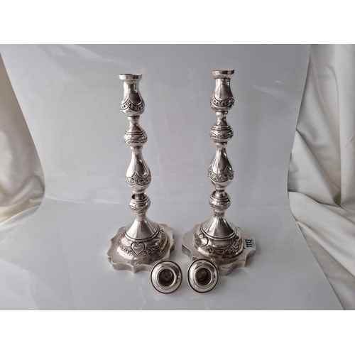 1113 - A Pair of Candle Sticks Embossed with Scrolls 12