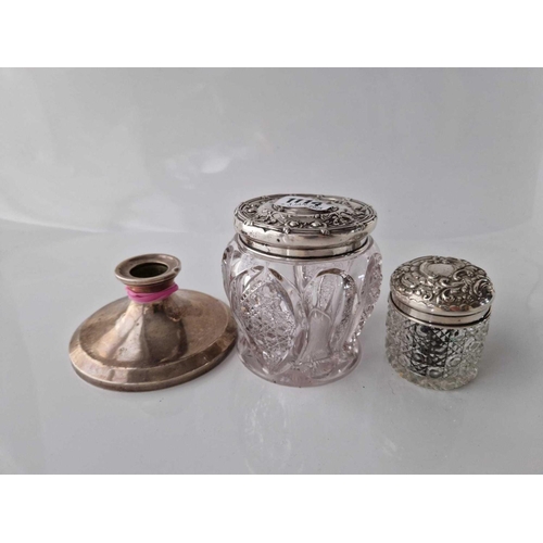 1114 - Two Embossed Top Jars PLUS a Candle holder