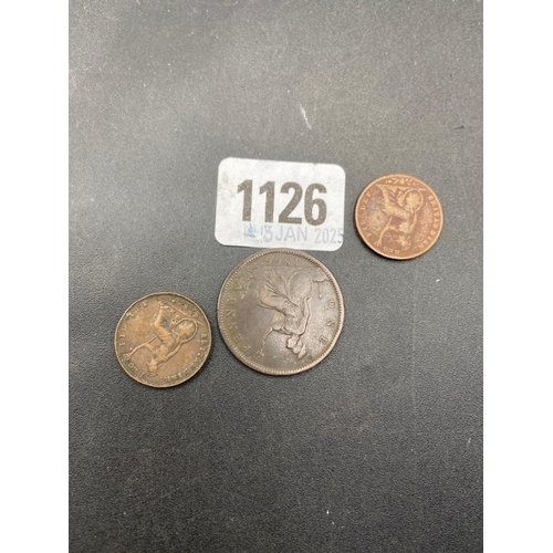 1126 - Penny 1866 + 2 x farthings 1845 + 1848