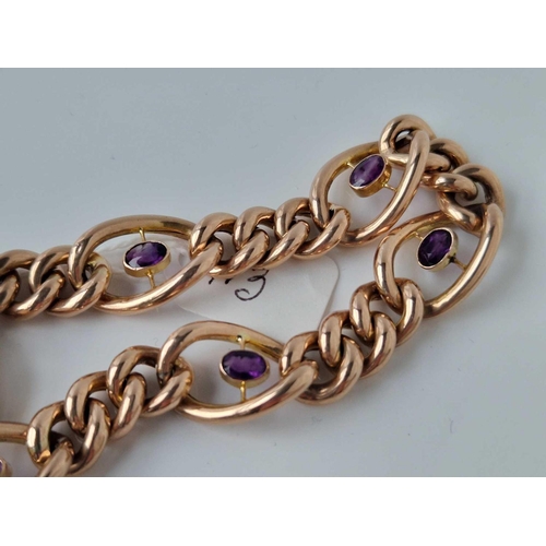 113 - A AMETHYST BRACELET 9CT WITH PADLOCK CLASP 7 INCH 17.2 GMS