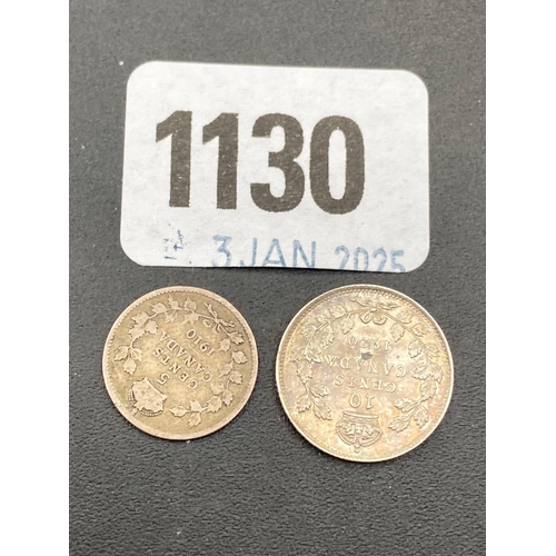 1130 - Canada 10c 1920, good grade + 5c 1910