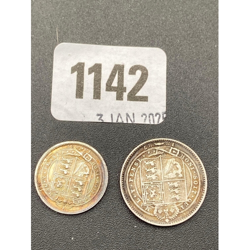 1142 - Shilling 1887 + six pence